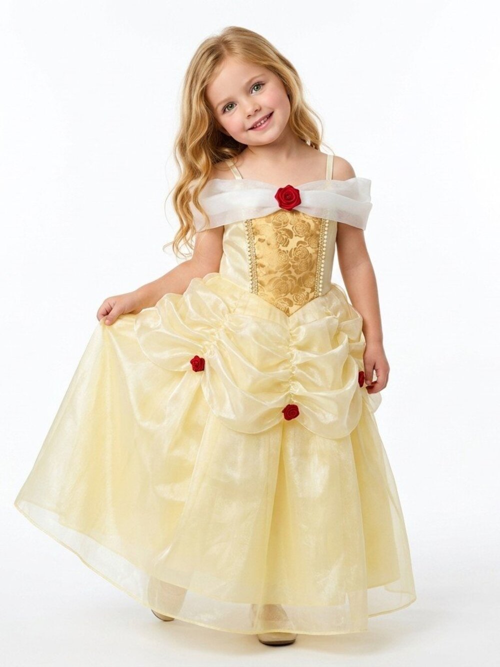 Claro, aquí tienes para Poshmark:  **Title:** Belle Inspired Yellow Princess Dre